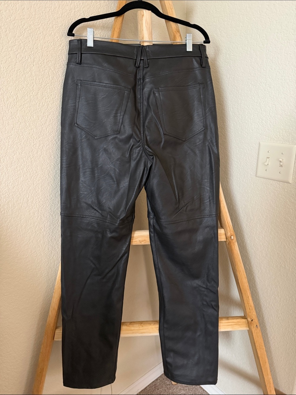 Good American Black Slim Straight Faux Leather Jeans with Side Slits - Picture 5 of 5